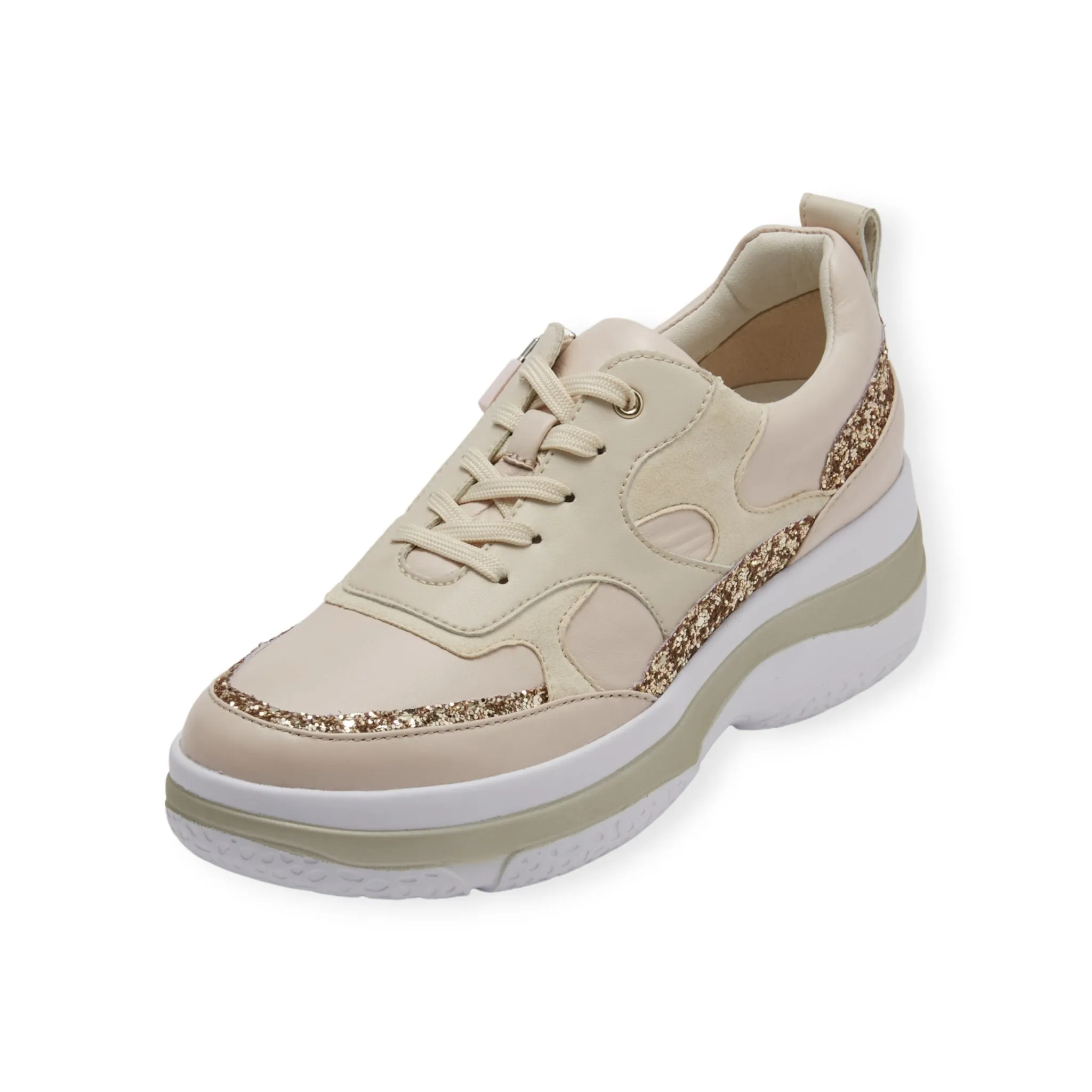 Sheepskin voluminous outsole dad sneakers with glitter and zippers  #FJ077