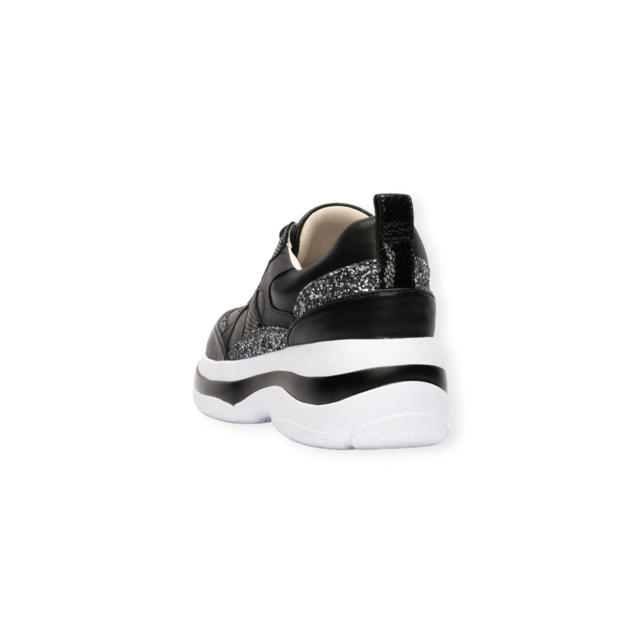 Sheepskin voluminous outsole dad sneakers with glitter and zippers  #FJ077