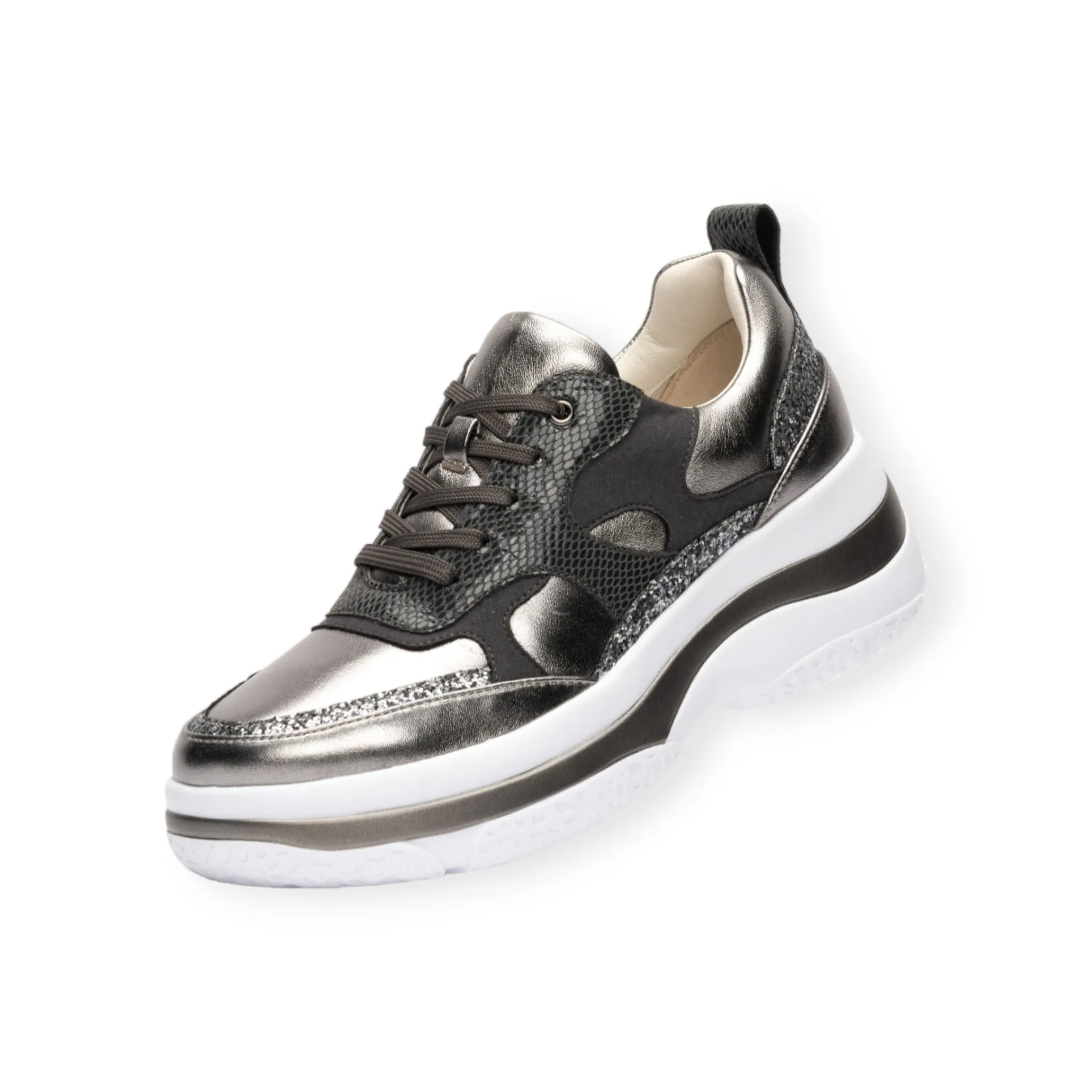 Sheepskin voluminous outsole dad sneakers with glitter and zippers  #FJ077