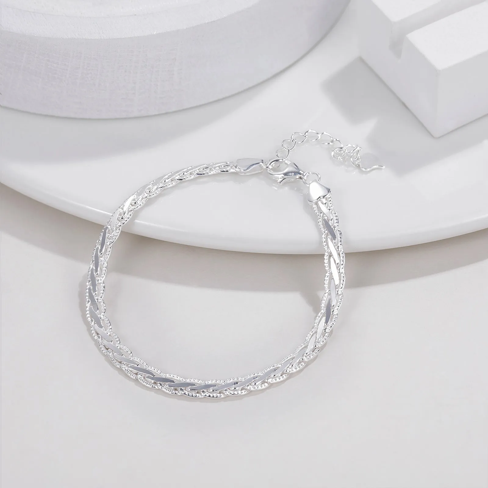 Sterling Silver Braided Chain Adjustable Bracelet