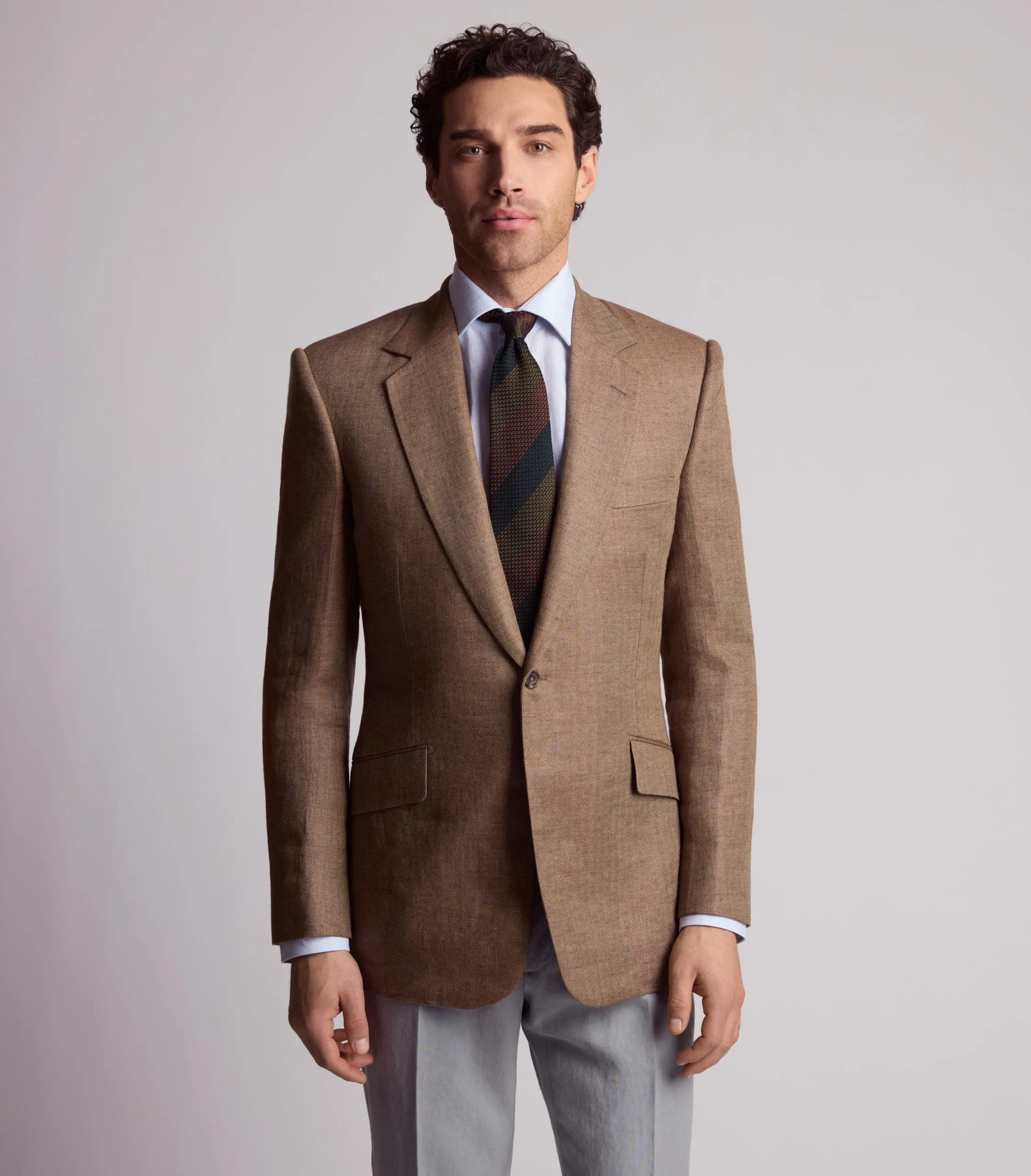 Tan Linen Herringbone Jacket