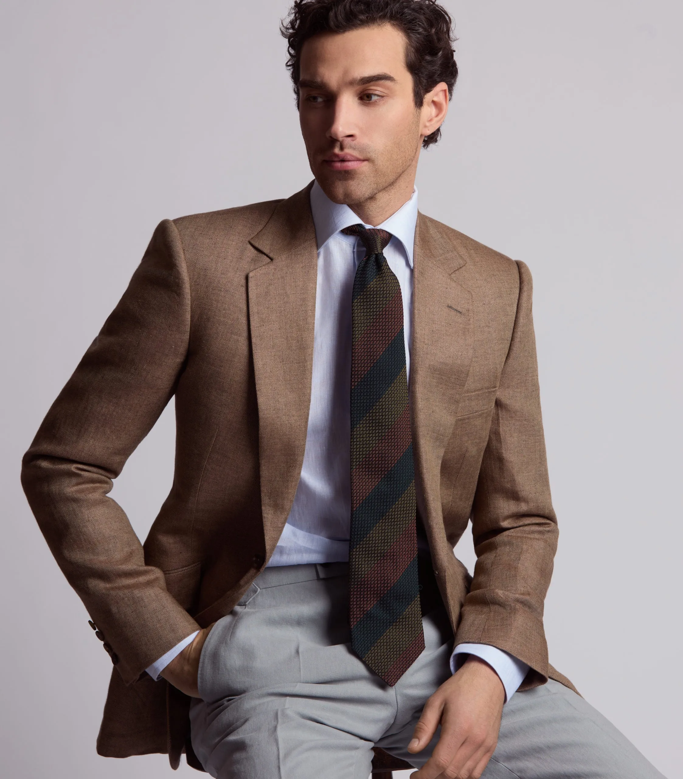 Tan Linen Herringbone Jacket