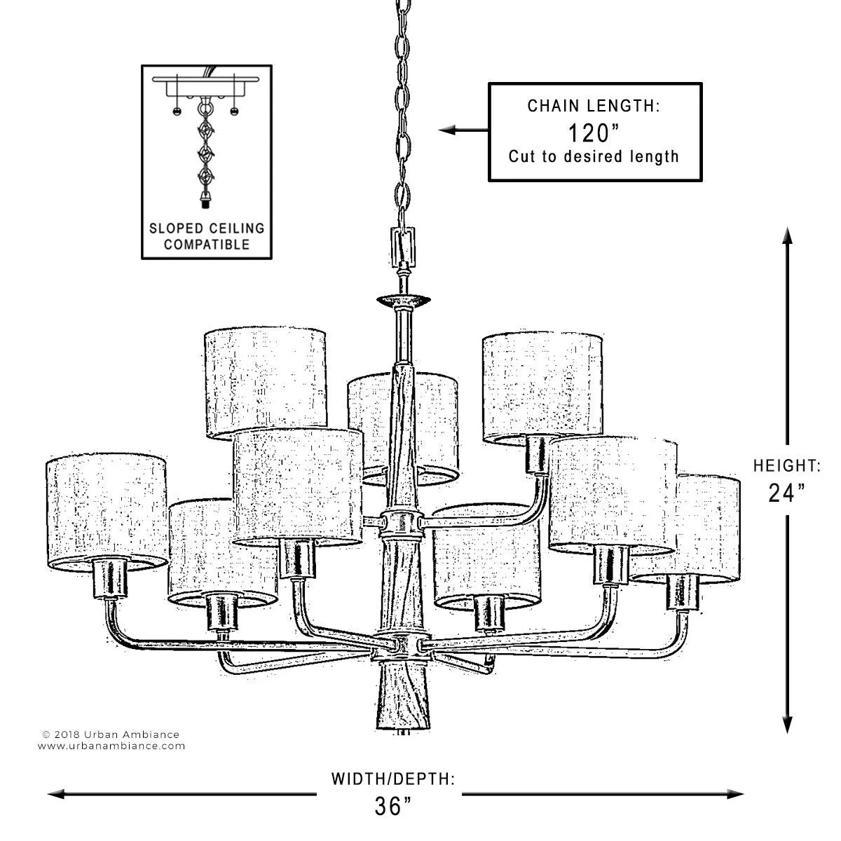 UHP2630 Cosmopolitan Chandelier, 25"H x 36"W, Palladian Gold Finish, Oxford Collection