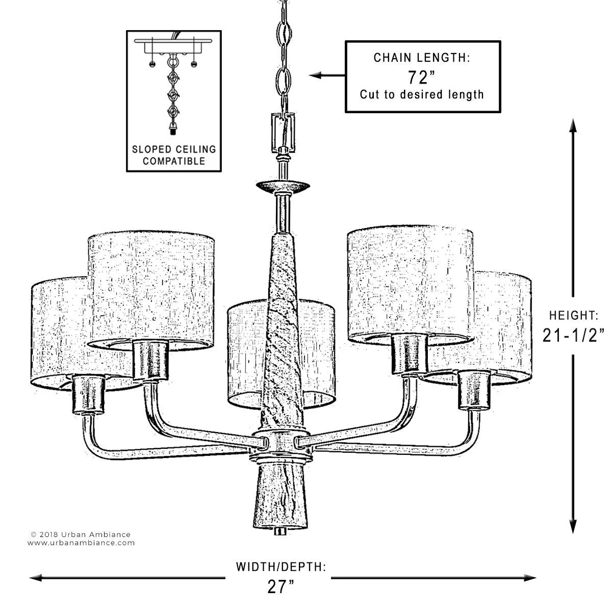 UHP2631 Cosmopolitan Chandelier, 21-1/2"H x 27"W, Palladian Gold Finish, Oxford Collection