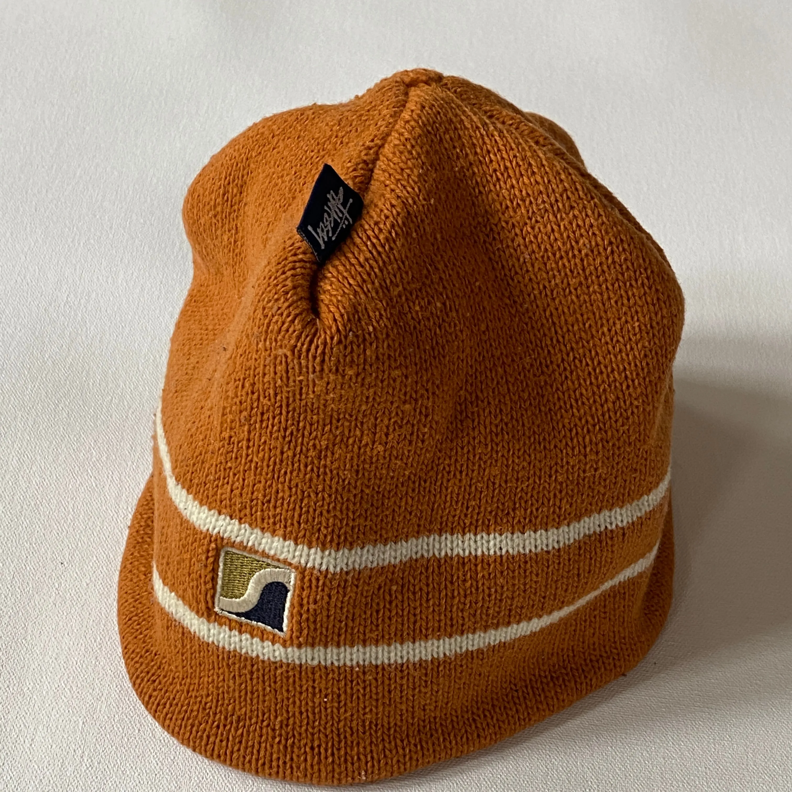 Vintage Stussy Orange Knit Winter Ski Hat Beanie