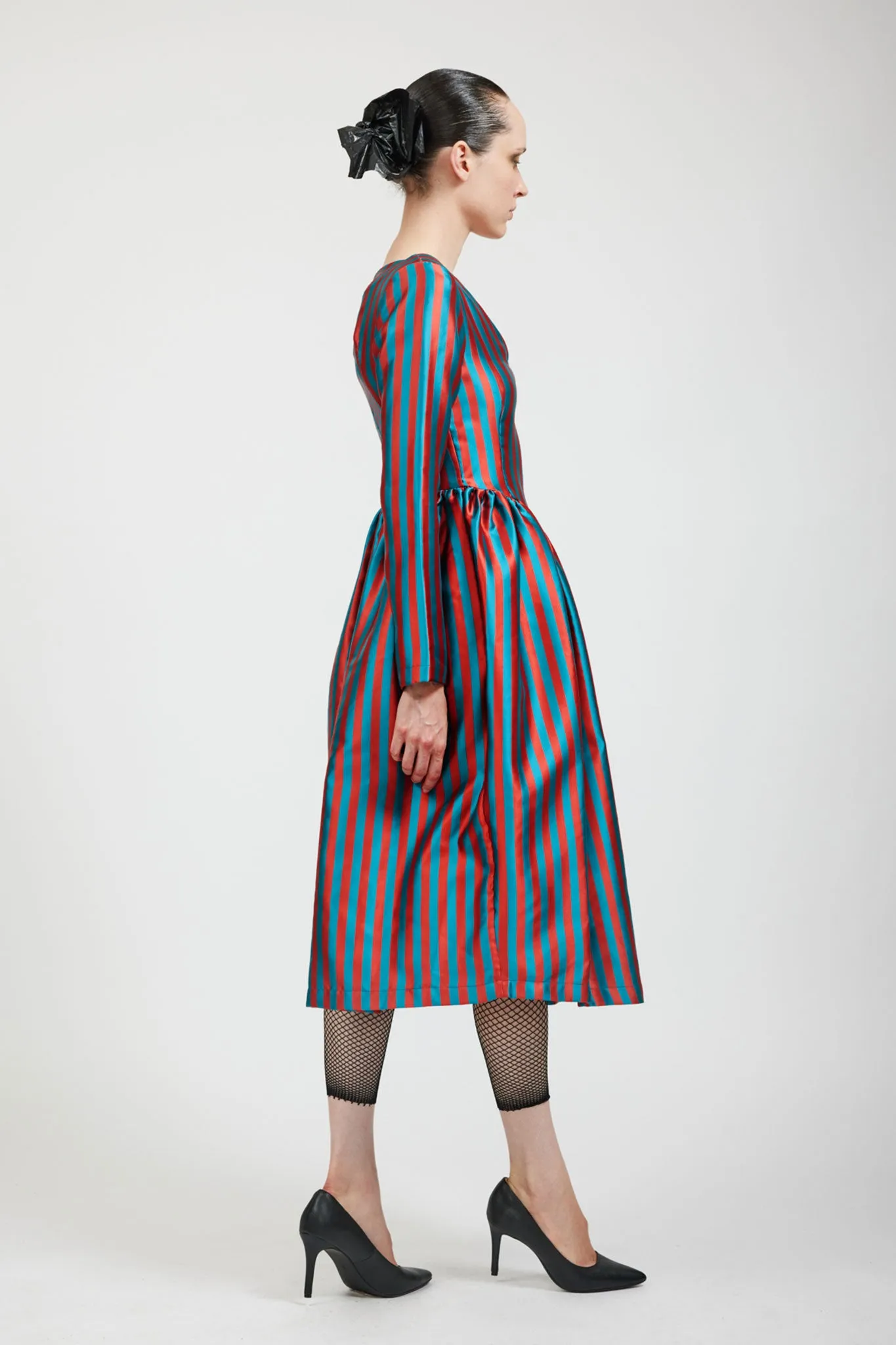 Vivienne Dress in Teal/Rust Stripe