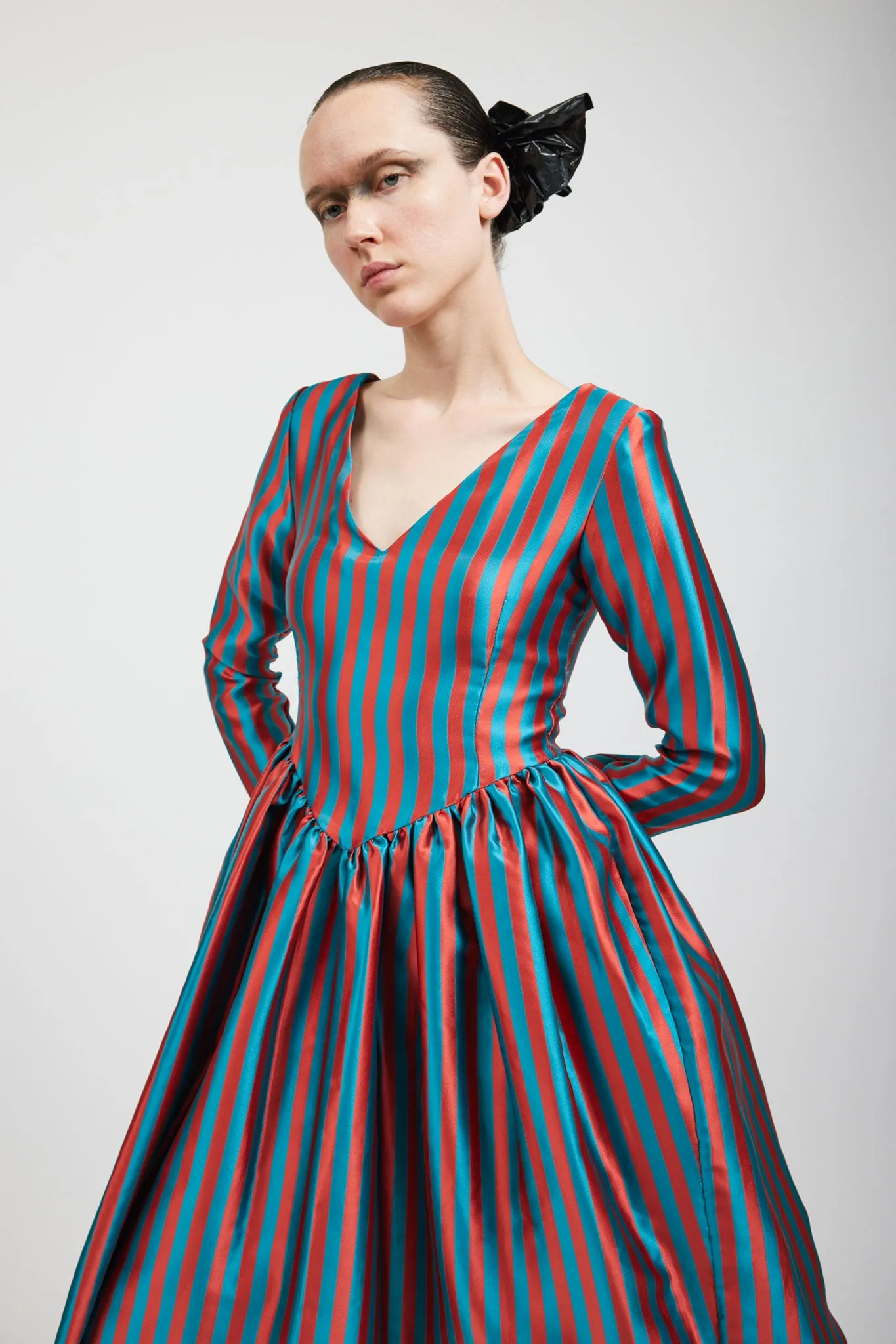 Vivienne Dress in Teal/Rust Stripe