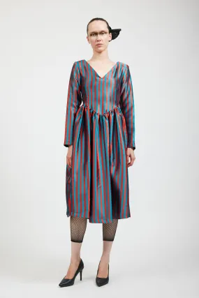 Vivienne Dress in Teal/Rust Stripe