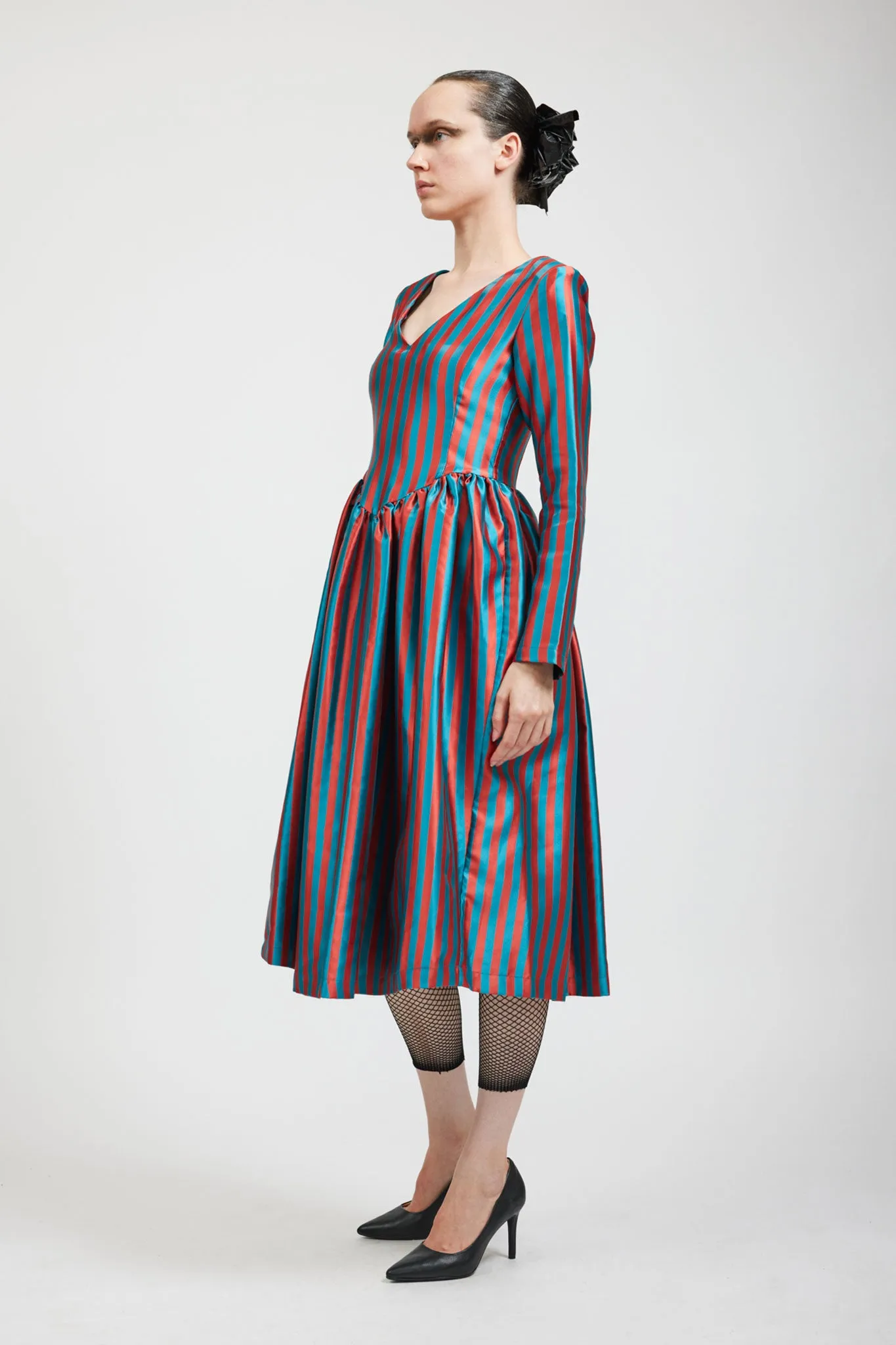 Vivienne Dress in Teal/Rust Stripe