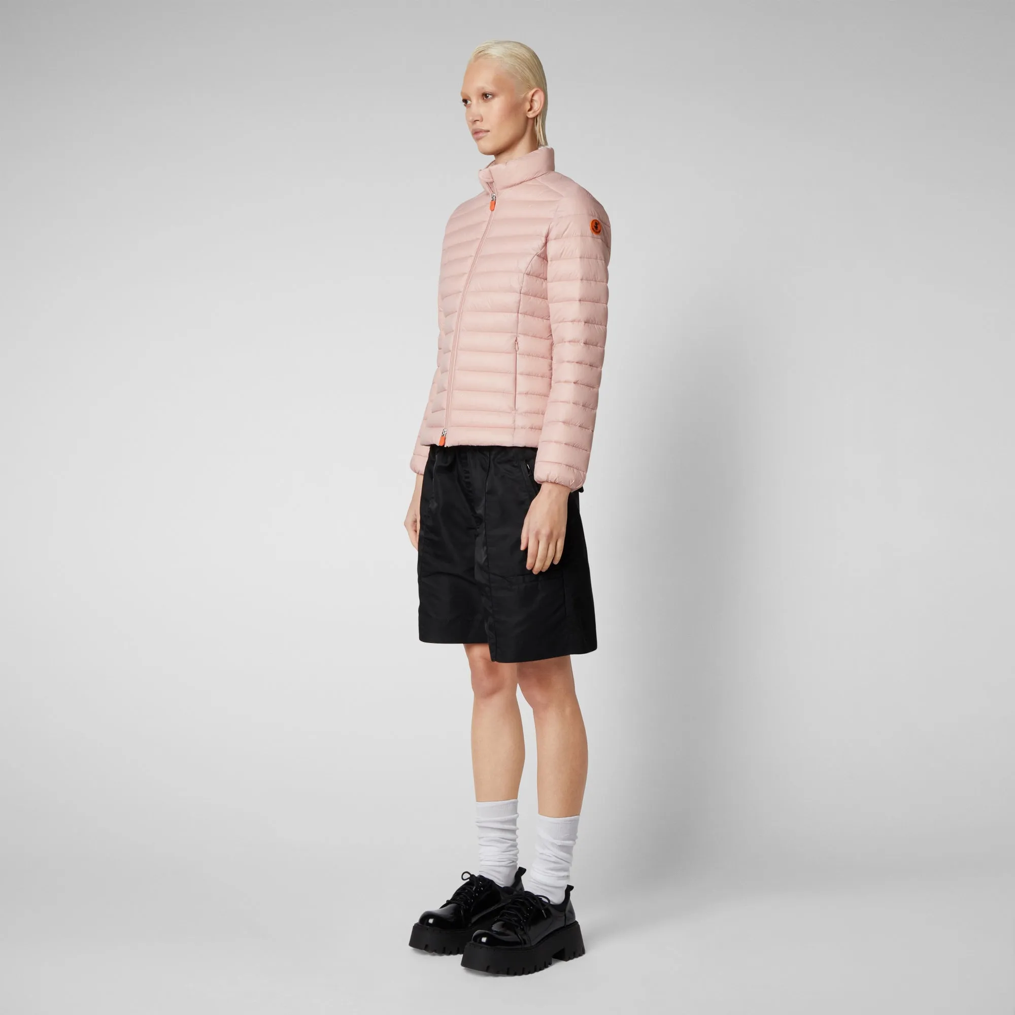 Woman's animal free puffer jacket Carly in blush pink