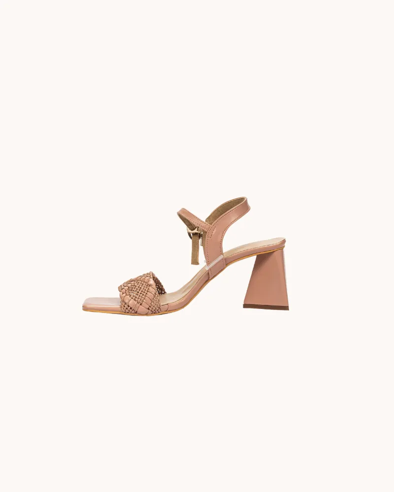 Women's Pink Braided Strap Triangular Block Heels