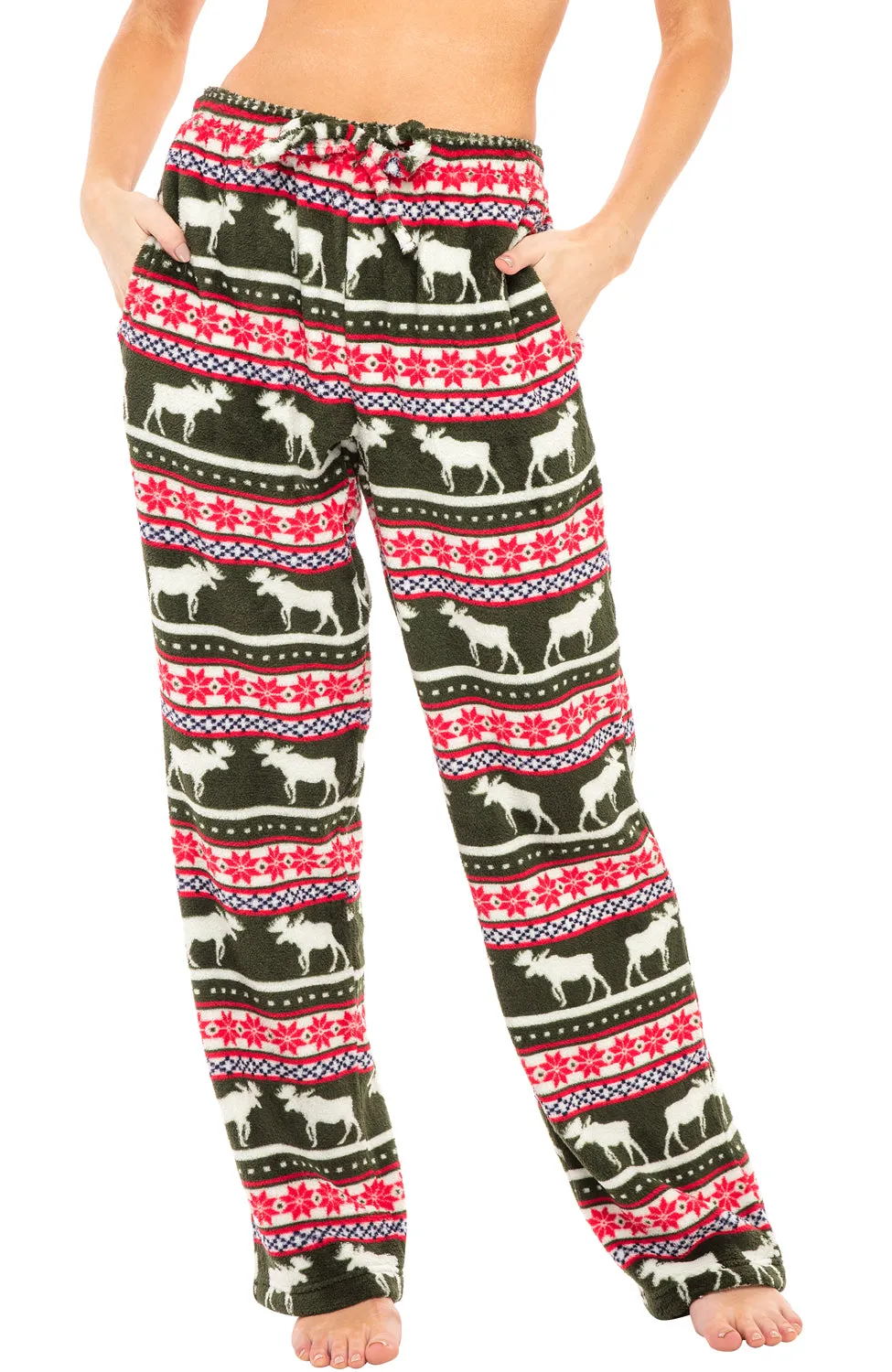 Women's Plush Fleece Pajama Bottoms with Pockets, Winter PJ Lounge Pants