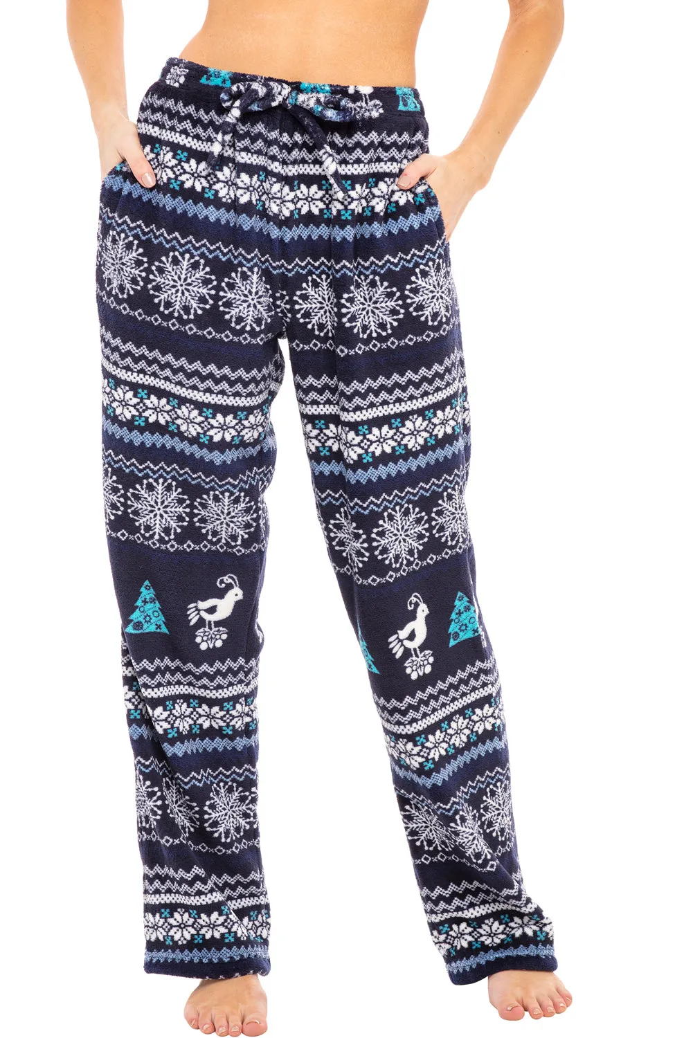 Women's Plush Fleece Pajama Bottoms with Pockets, Winter PJ Lounge Pants