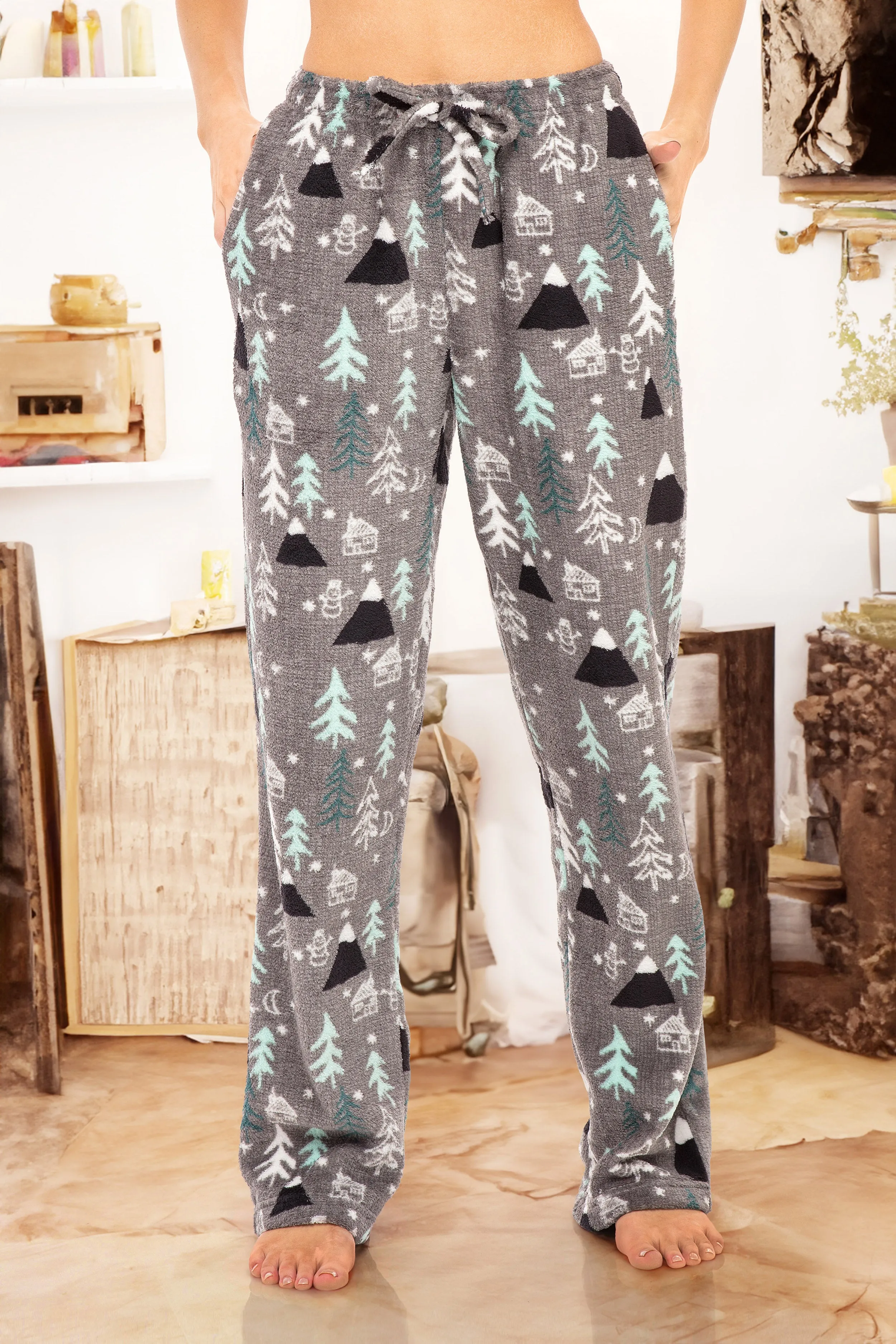 Women's Plush Fleece Pajama Bottoms with Pockets, Winter PJ Lounge Pants