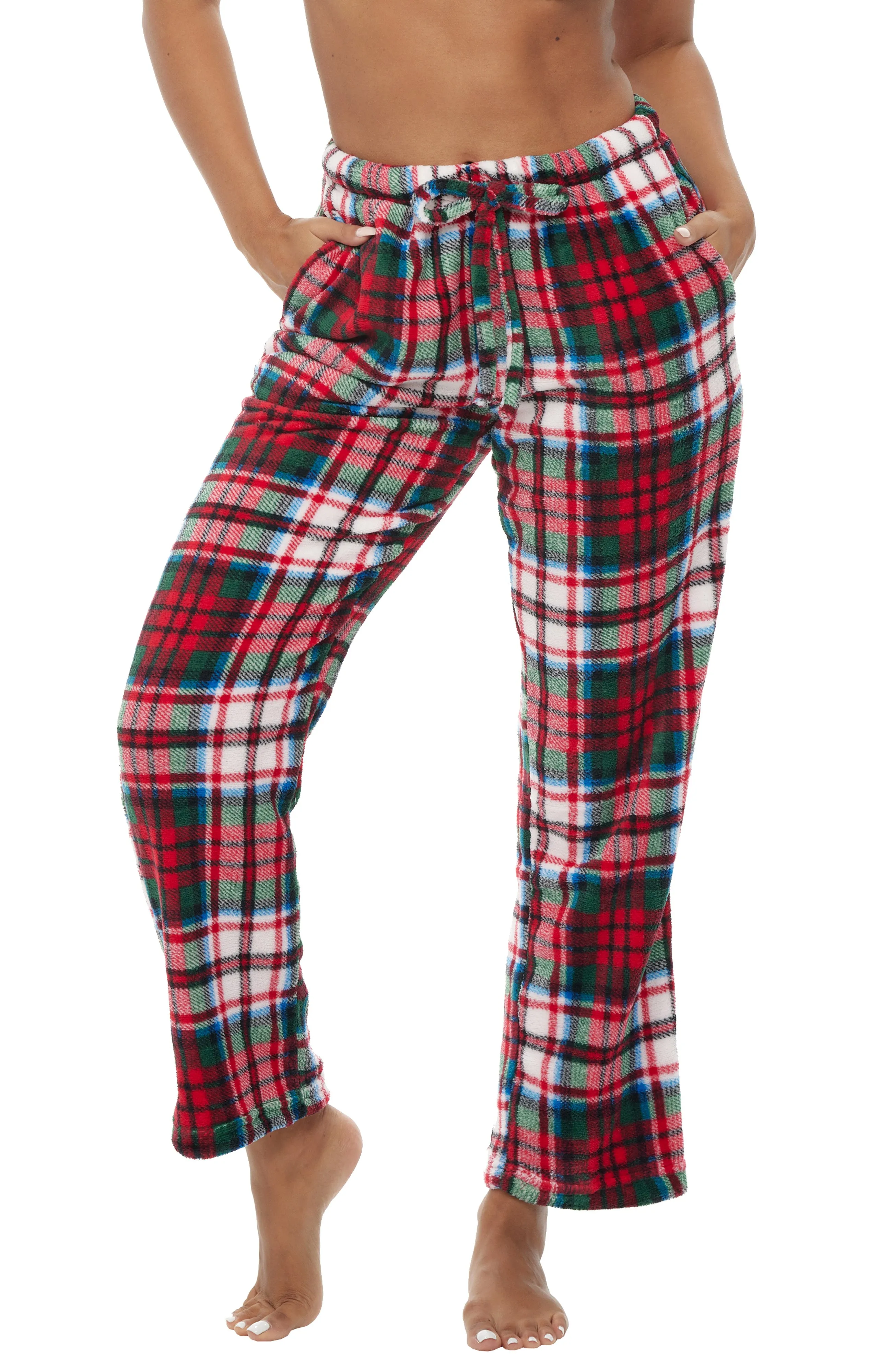 Women's Plush Fleece Pajama Bottoms with Pockets, Winter PJ Lounge Pants