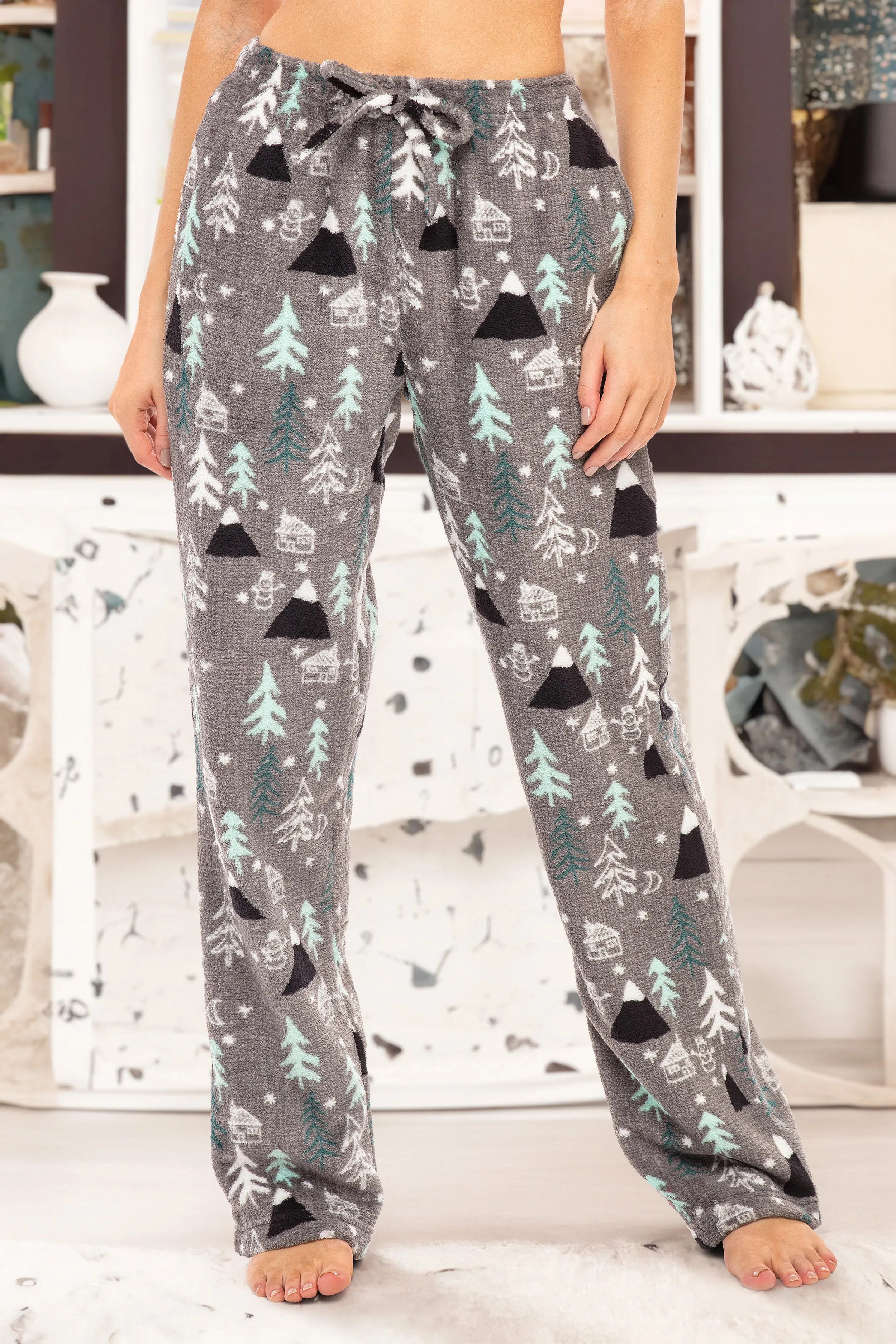 Women's Plush Fleece Pajama Bottoms with Pockets, Winter PJ Lounge Pants