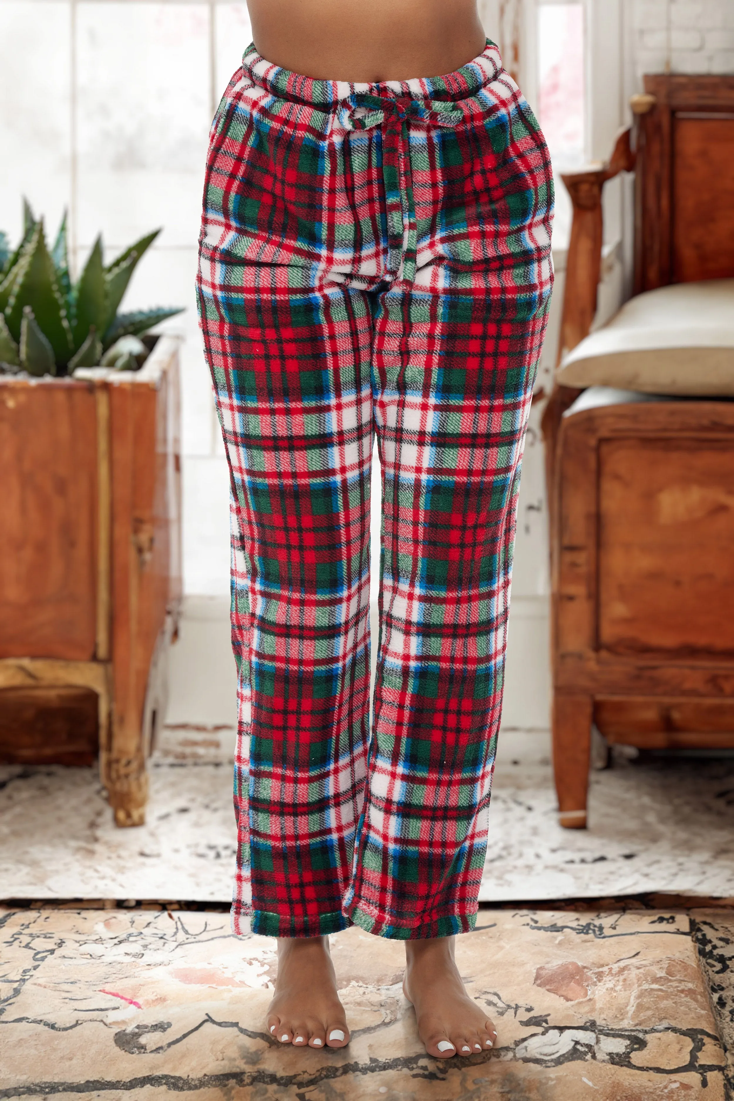 Women's Plush Fleece Pajama Bottoms with Pockets, Winter PJ Lounge Pants