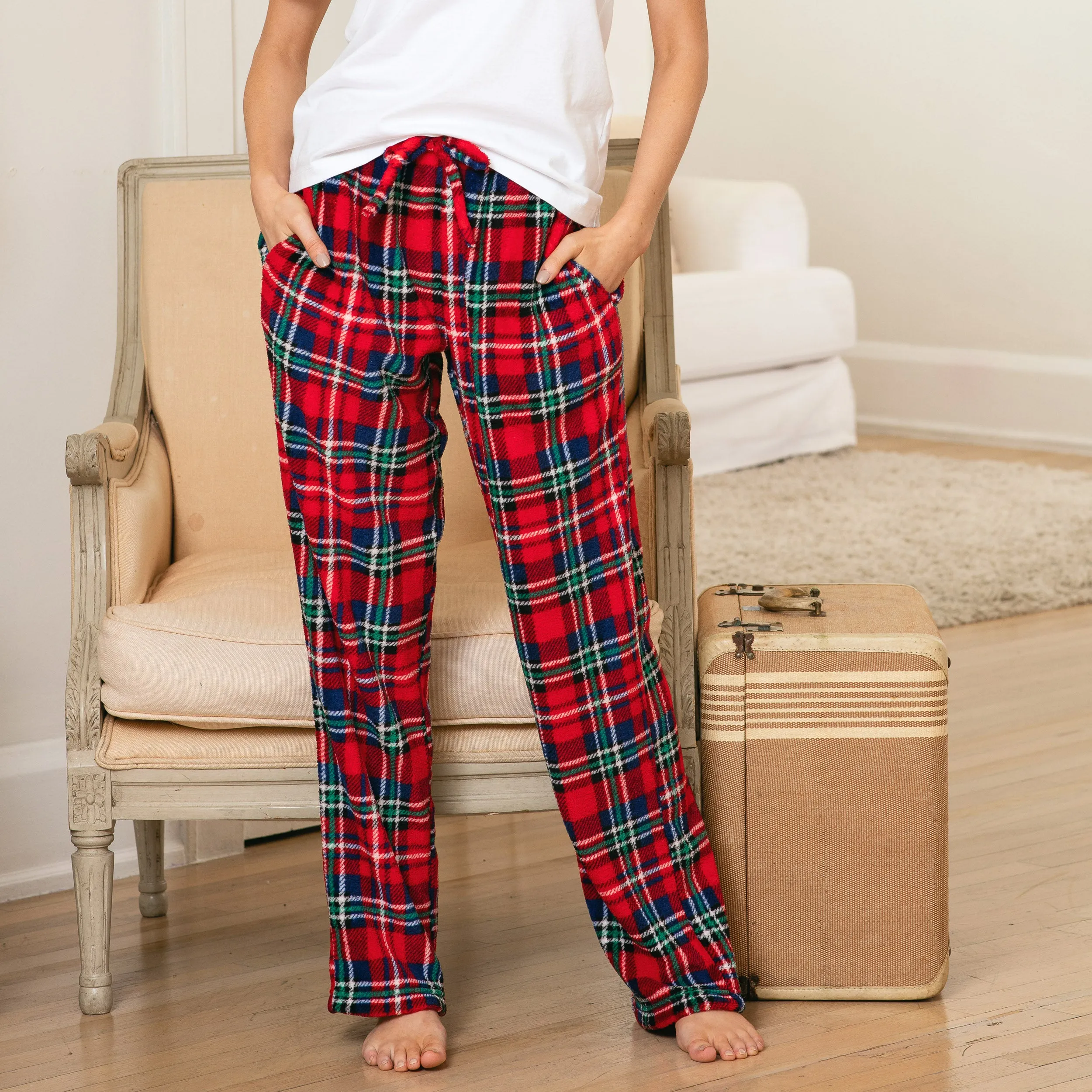 Women's Plush Fleece Pajama Bottoms with Pockets, Winter PJ Lounge Pants