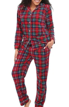 Women's Plush Fleece Pajamas Set, Button Down Winter PJ Set